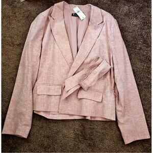 New York & Company 7th Avenue Design Studio belted open linen blazer pink medium